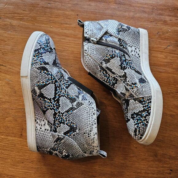 Linea Paolo Felicia Wedge Grey Sneaker Booties Platform 9.5 Snake Print - Picture 7 of 9